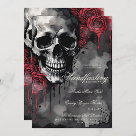 Gothic Skull & Red Roses Halloween Handfasting 招待状