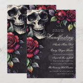 Gothic Skull & Red Roses Halloween Handfasting 招待状 (正面/裏面)