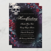 Gothic Skull & Roses Purple Black Handfasting 招待状 (正面/裏面)