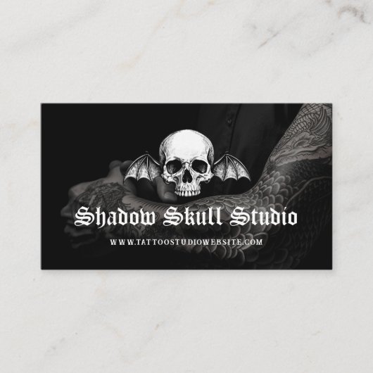 Gothic Skull Tattoo Artist Studio Photo QR Code 名刺 (正面)