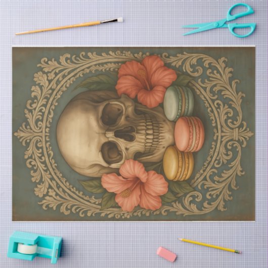 Gothic Skull With Macarons Decoupage 薄葉紙 (クラフト)