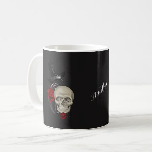 Gothic Skull With Rose And Raven Personalized コーヒーマグカップ (正面左)