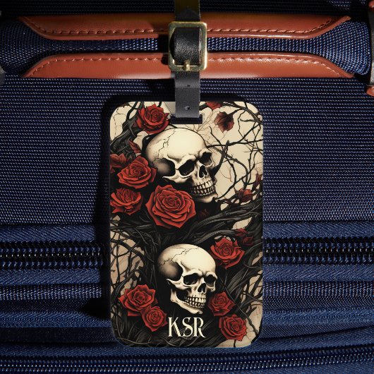 Gothic Skulls and Red Roses ラゲッジタグ