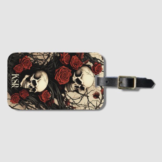 Gothic Skulls and Red Roses ラゲッジタグ (正面横)
