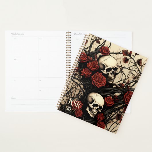 Gothic Skulls and Red Roses Monogram プランナー手帳 (ディスプレー)