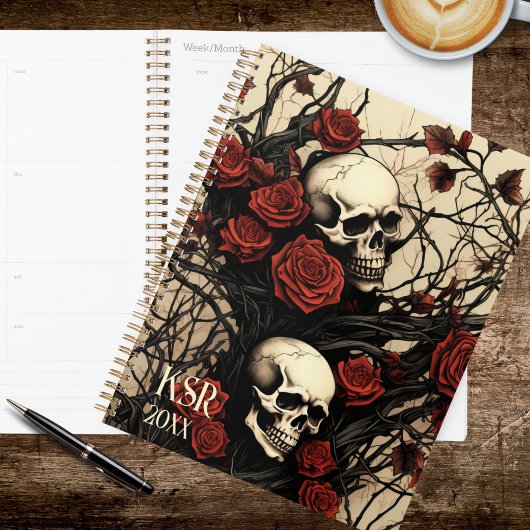 Gothic Skulls and Red Roses Monogram プランナー手帳