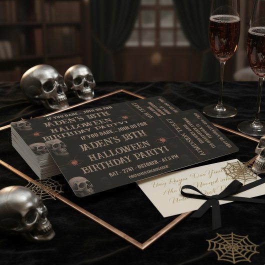 Gothic Skulls Dark Halloween Birthday Party Ticket 招待状
