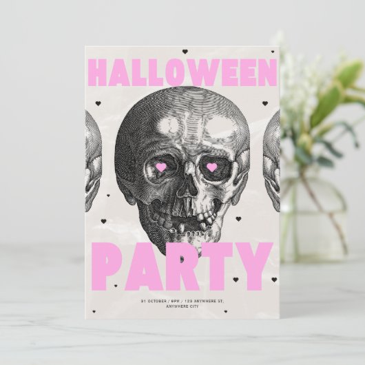 Gothic Skulls Halloween Party Invitation  招待状 (スタンド正面)