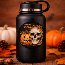 Gothic Spooky Skull and Pumpkin  ラウンドシール