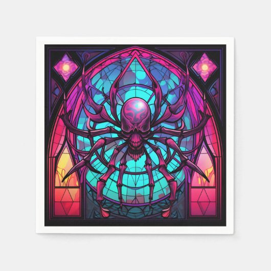 Gothic Stained Glass Skull Spider スタンダードカクテルナプキン (正面)