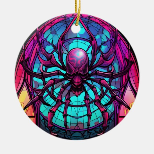 Gothic Stained Glass Skull Spider セラミックオーナメント (正面)