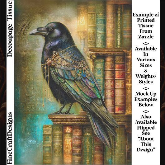 Gothic/Steampunk Raven With Antique Books ET5L 薄葉紙