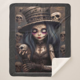 Gothic Steampunk Skull Girl – Dark Fantasy Cozy シェルパブランケット