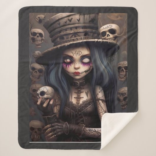 Gothic Steampunk Skull Girl – Dark Fantasy Cozy シェルパブランケット (正面)