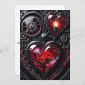 Gothic Steampunk Valentine Red & Black Gear Hearts シーズンカード (正面/裏面)