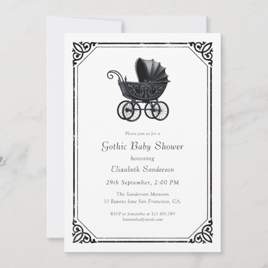  Gothic Stroller Baby Shower Invitation 招待状 (正面)