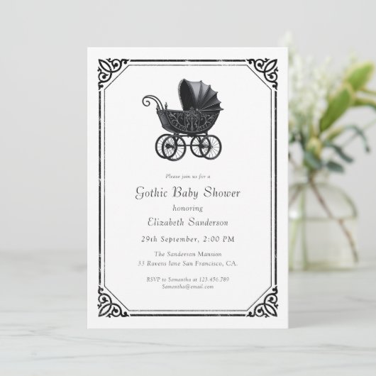  Gothic Stroller Baby Shower Invitation 招待状 (スタンド正面)