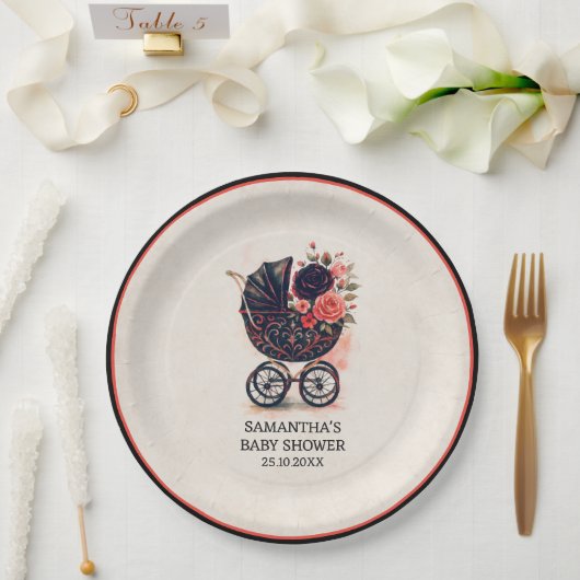 Gothic Stroller Vintage Halloween Baby Shower  ペーパープレート (ウェディング)