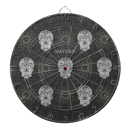 Gothic Sugar Skull and Grey Geometric Pattern ダーツボード (正面)