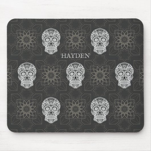 Gothic Sugar Skull and Grey Geometric Pattern マウスパッド (正面)