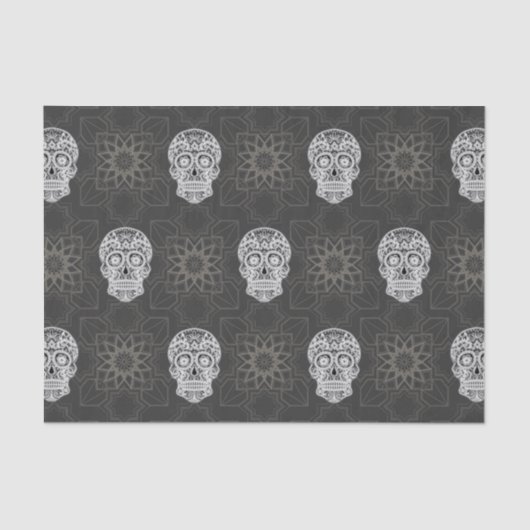 Gothic Sugar Skull and Grey Geometric Pattern 薄葉紙 (正面)