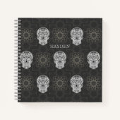 Gothic Sugar Skull and Grey Geometric Personalised ノートブック (正面)