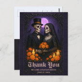 Gothic Sugar Skull Couple Wedding Thank You ポストカード (正面/裏面)