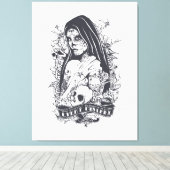 Gothic Sugar Skull Woman Tattoo Art キャンバスプリント (インサイチュ (ウッドフロア))
