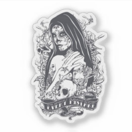 Gothic Sugar Skull Woman Tattoo Art シール
