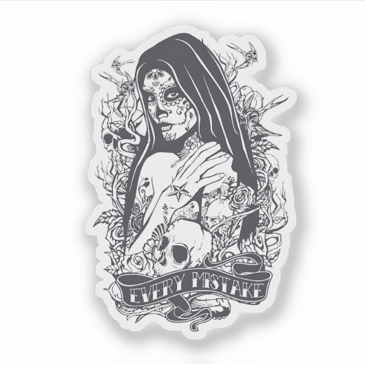 Gothic Sugar Skull Woman Tattoo Art シール (正面)