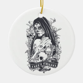 Gothic Sugar Skull Woman Tattoo Art セラミックオーナメント