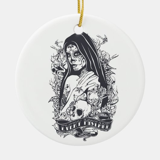 Gothic Sugar Skull Woman Tattoo Art セラミックオーナメント (正面)