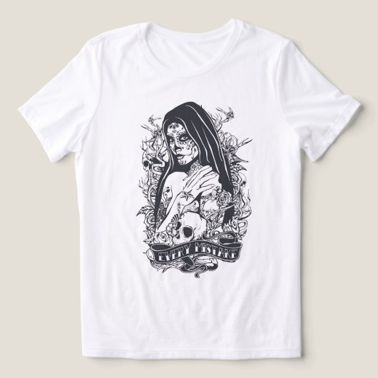 Gothic Sugar Skull Woman Tattoo Art トライブレンドＴシャツ (デザイン正面)