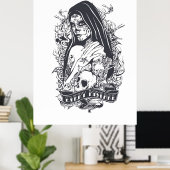 Gothic Sugar Skull Woman Tattoo Art ポスター (ホームオフィス)
