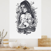 Gothic Sugar Skull Woman Tattoo Art ポスター (キッチン)