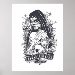 Gothic Sugar Skull Woman Tattoo Art ポスター