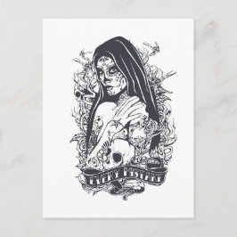 Gothic Sugar Skull Woman Tattoo Art ポストカード