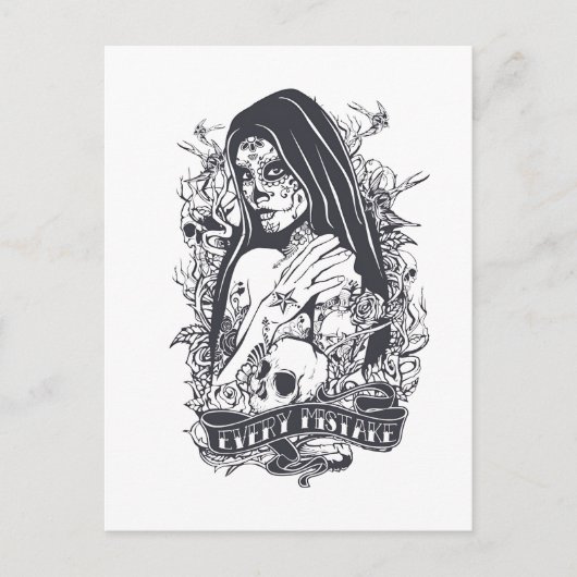 Gothic Sugar Skull Woman Tattoo Art ポストカード (正面)