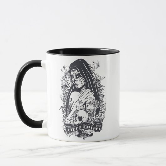Gothic Sugar Skull Woman Tattoo Art マグカップ (左)
