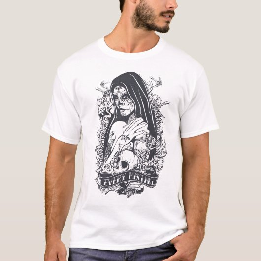 Gothic Sugar Skull Woman Tattoo Art Tシャツ (正面)