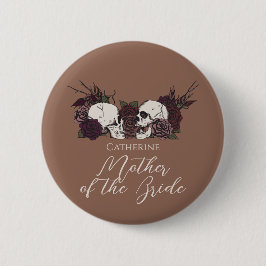 Gothic Tan Brown Skull & Rose Wedding Party 缶バッジ