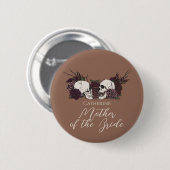 Gothic Tan Brown Skull & Rose Wedding Party 缶バッジ (正面&裏面)