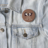 Gothic Tan Brown Skull & Rose Wedding Party 缶バッジ (インサイチュ)