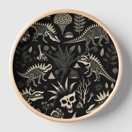 Gothic Tribal Dinosaur Skeleton Wall Clock 壁時計 (正面)