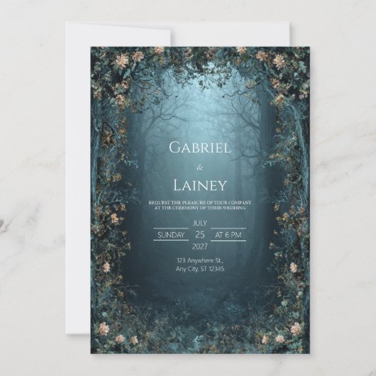 Gothic Twilight Forest Archway Peach Floral Misty 招待状 (正面)