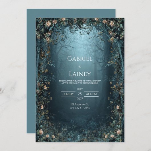 Gothic Twilight Forest Archway Peach Floral Misty 招待状 (正面/裏面)