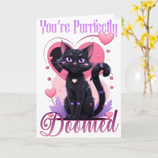 Gothic Valentine Cat Greeting Card カード (黄色い花)