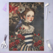 Gothic Valentine Girl & Raven w/ Red Roses 薄葉紙 (クラフト)