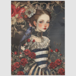 Gothic Valentine Girl & Raven w/ Red Roses 薄葉紙