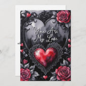 Gothic Valentine Red Hearts Black Lace & Roses シーズンカード (正面/裏面)